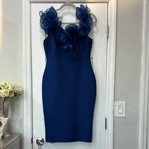Elegant Navy Blue fitted Ruffle Dress